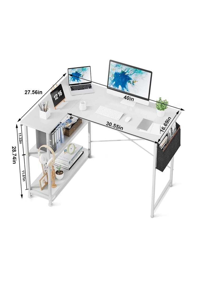 ZUIHAO Gaming Desk Office Desk 40in Computer Desk Study Table Reversible Desk Table with Height-adjustable Shelves to Study and Play - Image 3